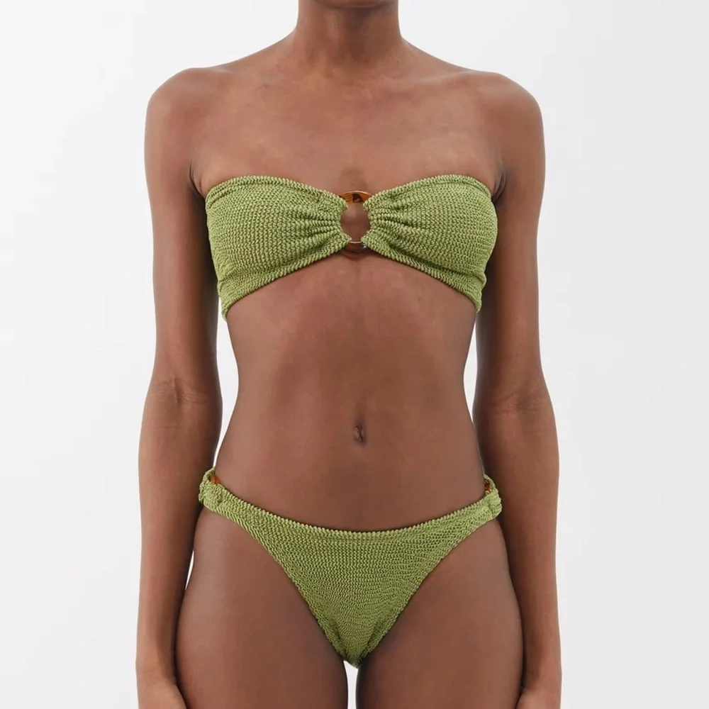 Hunza G Green Gloria Two Piece Bikini Set Swimwear One Size Moss Stretch
